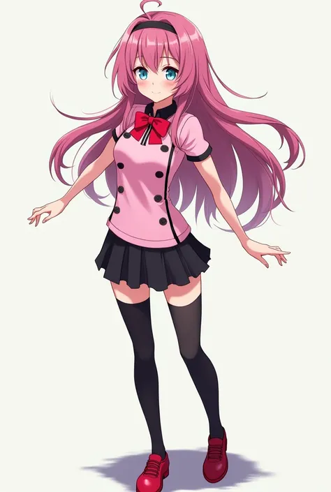 beautiful young teen with light blue eyes and long, dark pink hair that reaches her back.

In Evolution, She wears a thin black headband and typical referee attire that is light pink with black stripes and a red bow and tight shorts with four buttons and t...