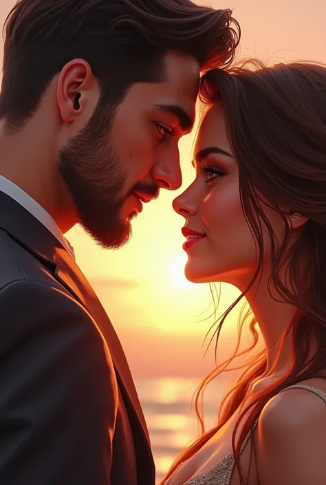  a close up of a man and a woman looking at each other, a digital rendering of Zahari Zograf , pixabay, Romanticism, lovely couple, Beautiful drawing style, man and woman in love, romantic couple, digital art image,  trending in art , couple, ✏️🎨, couple p...