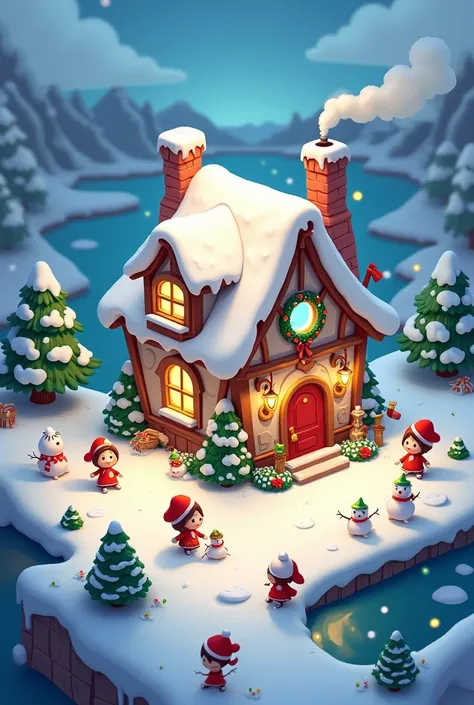 Dofus isometric Christmas cottage 