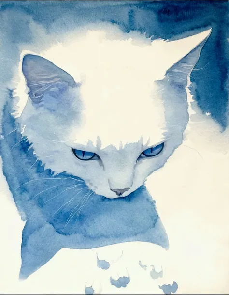 Another watercolor painting of a cat like this but cat in another position 