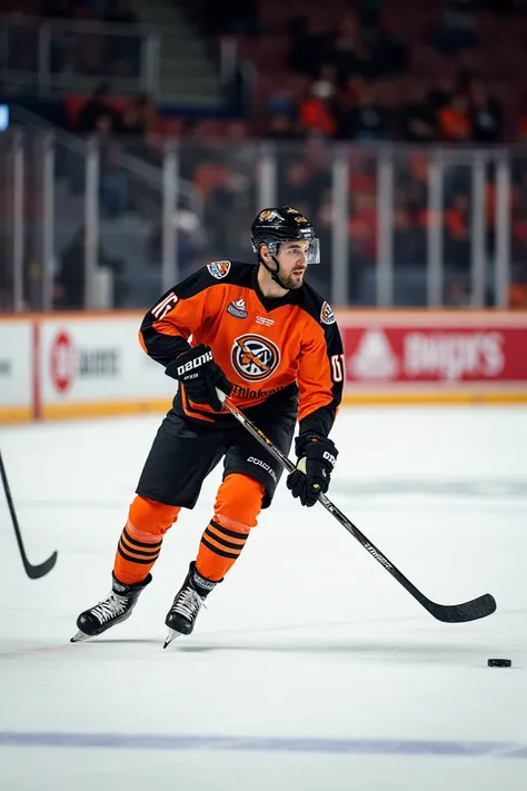  Felipe VI Playing ice hockey on the indoor multi-sport ice rink of Lobete in Logroño , wearing the costume of the local team  , Milenio Hockey Rioja  , with the colors orange and black  