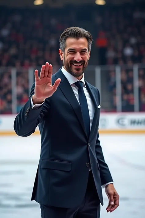 Felipe Vl Rey  , waving at an indoor ice rink,