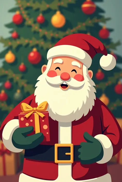  Cute Santa Claus (close up)   Christmas gift in hand ， Christmas Eve Vintage Hue ，Christmas tree decoration  ， many many gifts Warm tones,  Atmosphere Warm  ，Happy Vector Graphic Design . 精緻 close up 精巧構圖(close up)  flat style vector art ,  Flat Vector Ar...