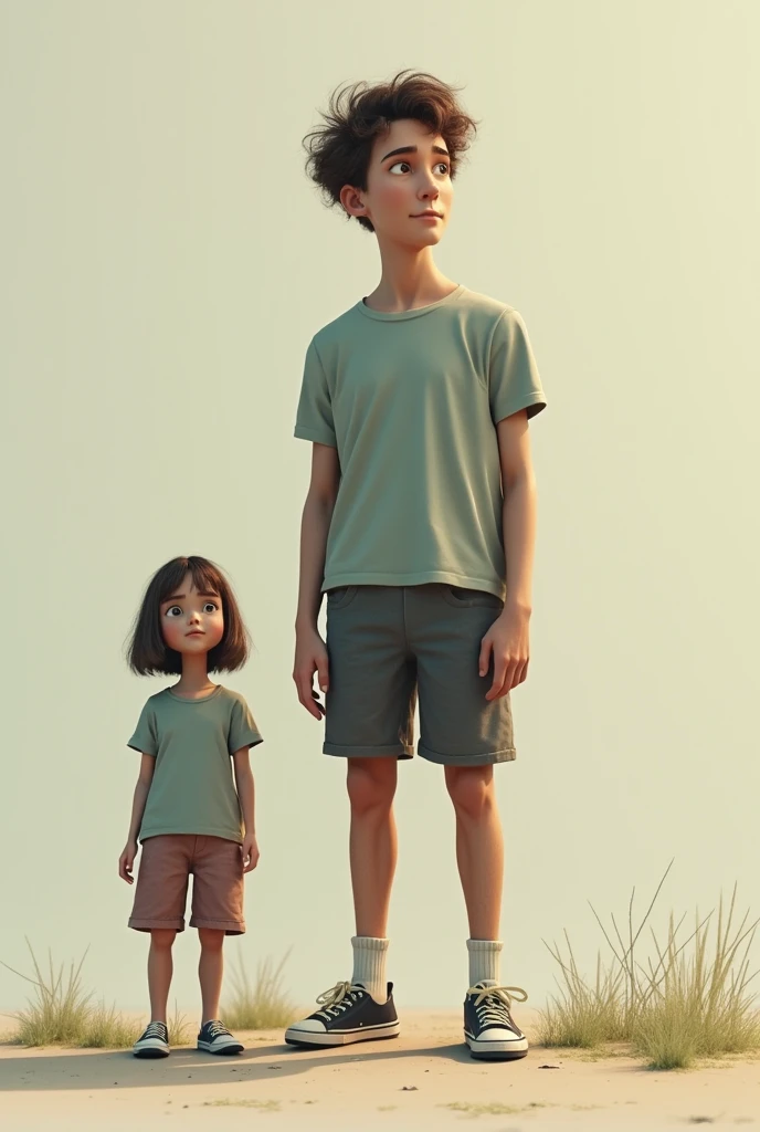 A teenage boy Standing next to a girl the boy start growing tall