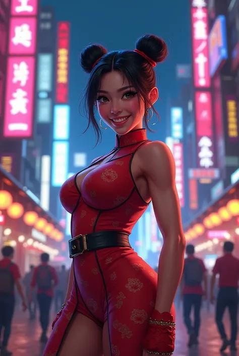 Chun li Smiling In Tokyo at Night