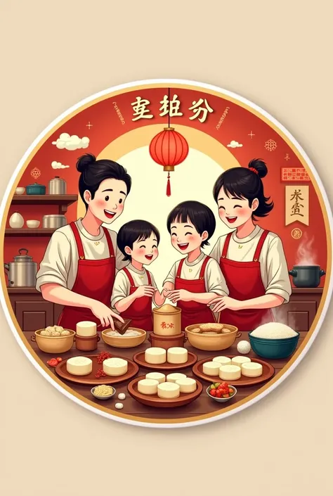 Im trying to make a circle sticker，My family makes rice cakes ， I need a happy New Year atmosphere and the words “Mei Pings home baked”