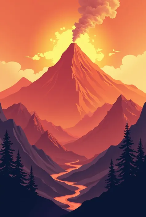  A favicon of mountains and volcanoes for tourism, Let it be with orange colors 