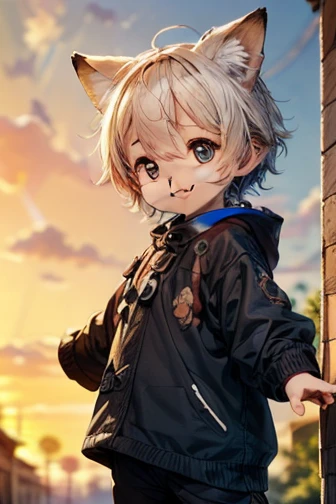 masterpiece， best quality， high definition ，8ｋ， detailed，cute，Chibi character，((Personification:1.5))， Baby Fox ，beautiful，Beautiful，Fluffy coat，Smiling face，(Small ears），