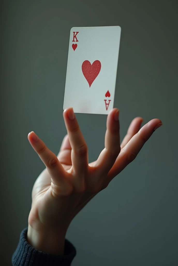 Generate an image where you can see a hand holding a card but not holding anything like that in the air