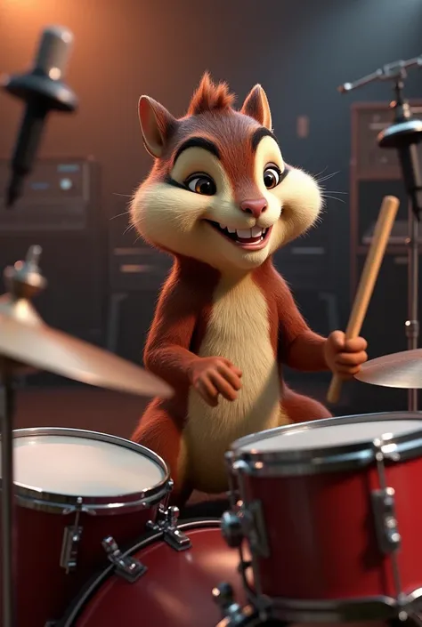 Realistic CGI Alvin chipmunk beating drums 