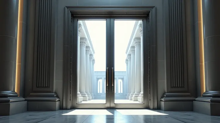 giant double metal door with two glass windows