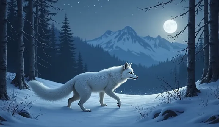  the fox has to look magical,  with its illuminated fur , Without seeing the moon 