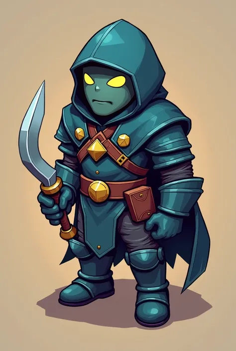 A digital art illustration of a isometric chibi-style Male character inspired by classic RPG games, A rogue mirror golem with a leather armor  , a smaller, more rounded body typical of chibi characters. The art should be detailed, colorful, and have a poli...