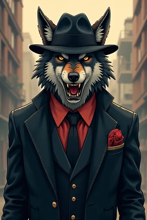 Wolf in Azuki-style gangster outfit NFT