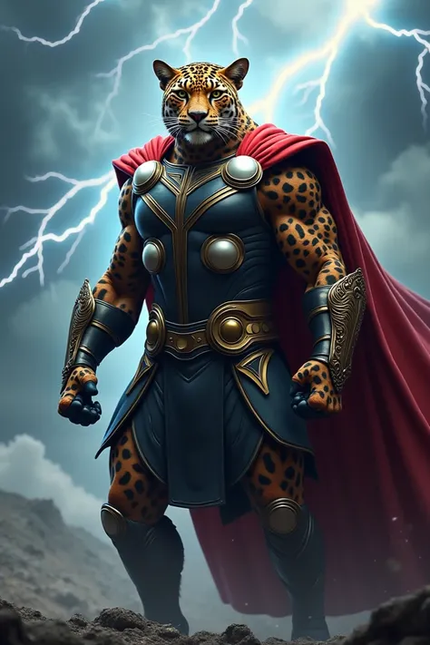 Jaguar wearing thor costume 