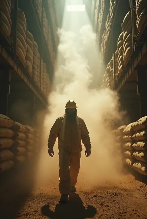 Grain Warehouse  (Agriculture ):  Employee exposed to a cloud of dust generated during the storage process,  without adequate respiratory protection .