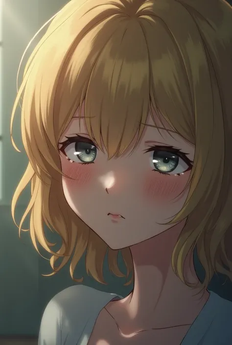 Blonde anime girl crying with great sadness 