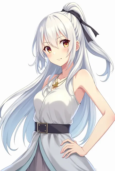 an anime girl Hair: Long and snow-white, tied in an elegant ponytail with a stylish ribbon, reflecting her refined and practical taste.
Eyes: Vividly toned like the sunset, blending shades of gold and red, conveying both warmth and mystery.
Skin: Pale and ...