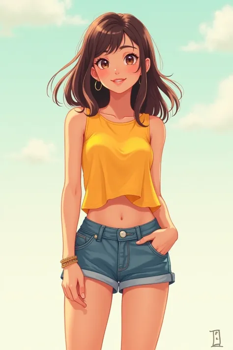 Create a girl with a sleeveless t-shirt, shorts and sandals