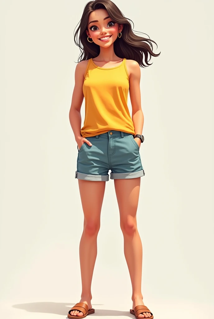 Create a girl with a sleeveless t-shirt, shorts and sandals