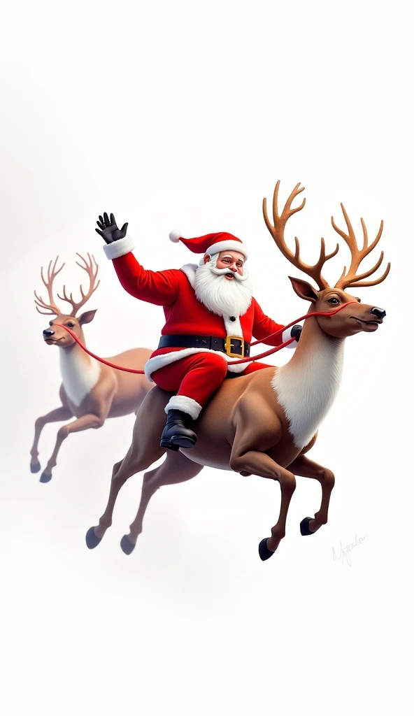 Santa Claus with his reindeer in watercolor white background 