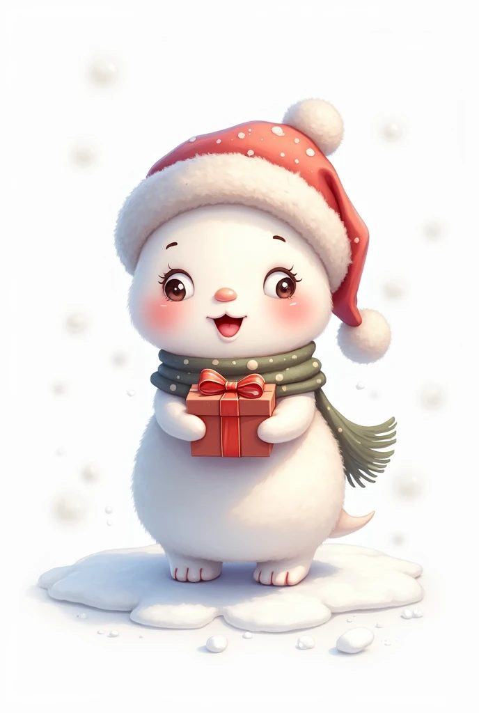 high quality,snow girl giving gift to me , cartoon style, whit backgraond 