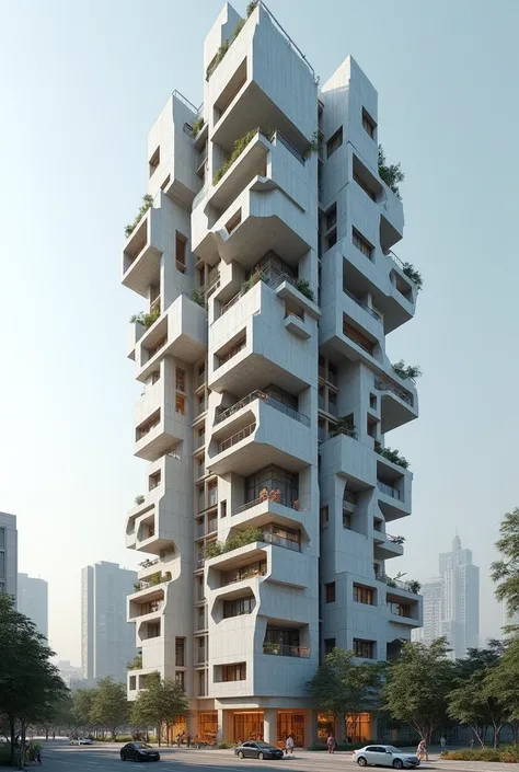 Collective housing building , with a not so conventional shape of at least 6 floors with subtractions but that is not long upwards but that is well distributed 
