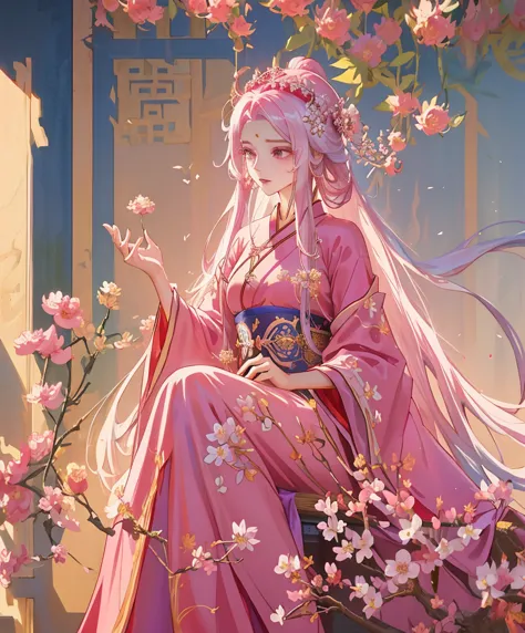 arafa woman in pink dress with flower crown on her head, colored photo, inspired by lan ying, trends in the cg community, realis...