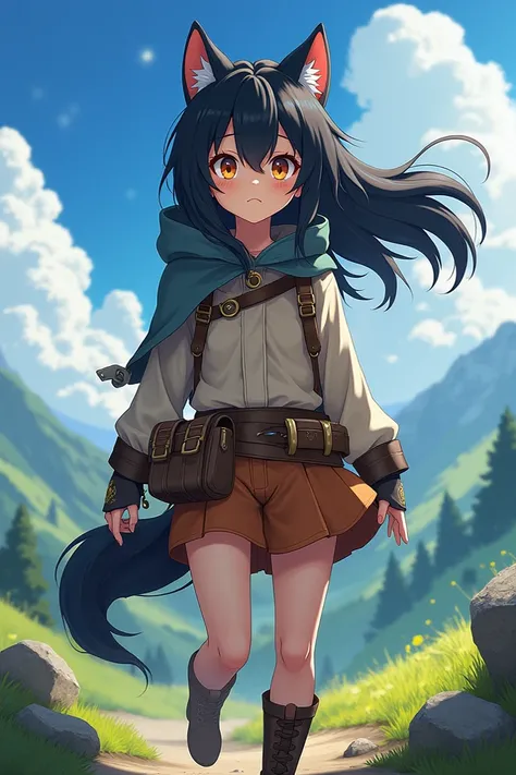 anime wolf girl with black hair newbie adventurer