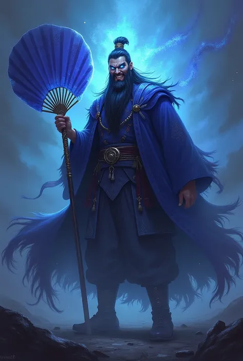  best quality、 high definition 、whole body、Vision、 The image of Sima Yi appearing in the Three Kingdoms、male、 Tall、大柄でたくまSuccessfully、Sharp-eyed、 has excellent natural appearance、Splendid Beard 、Big Blue-Purple Wind Fan 、Fallen into Darkness、 Blue Glowing ...