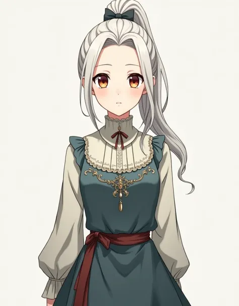 an anime girl Hair: Long and snow-white, tied in an elegant ponytail with a stylish ribbon, reflecting her refined and practical taste.
Eyes: Vividly toned like the sunset, blending shades of gold and red, conveying both warmth and mystery.
Skin: Pale and ...