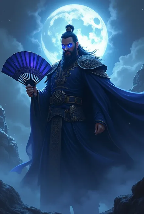  best quality、 high definition 、whole body、Vision、 The image of Sima Yi appearing in the Three Kingdoms、male、 Tall、大柄でたくまSuccessfully、Sharp-eyed、 has excellent natural appearance、Splendid Beard 、Big Blue-Purple Wind Fan 、Fallen into Darkness、 Blue Glowing ...