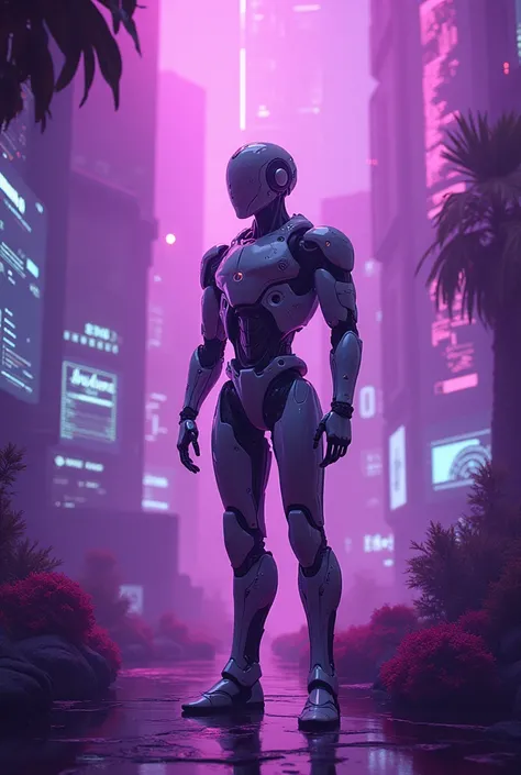 Images of the purple background in the hacker environment a robot was