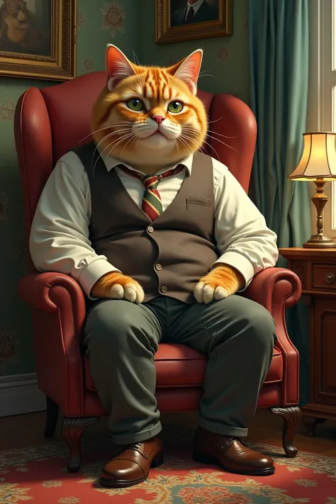 Believe me my image of big Bugs cat in clothes sitting in a chair thinking