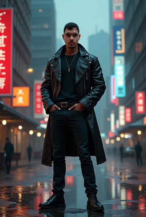 a cool guy, handsome man, fashionable outfit, leather jacket, sunglasses, stylish hairstyle, urban background, cinematic lighting, dramatic shadows, moody color palette, gritty and edgy atmosphere, detailed facial features, piercing eyes, sharp jawline, co...