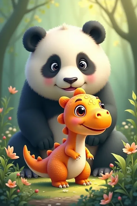 One cute dinosaur 
Background big panda