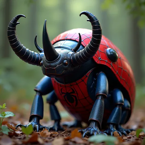 A real Japanese rhinoceros beetle with spiderman costume
