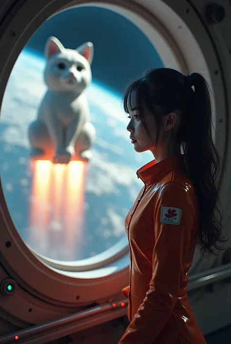 ultra-realistic, photorealistic, dramatic scene, shadow, global-illumination, solo, (teenage Japanese famous idol girl:1.5), very beautiful fragile Japanese girl, very beautiful with very cute but boyish cool face, detailed face, (modern maid but astronaut...