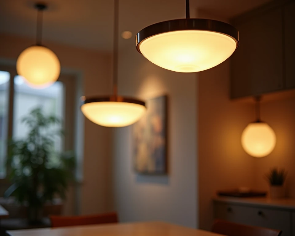 modern pendant circular lights illuminates a room with a soft diffused glow