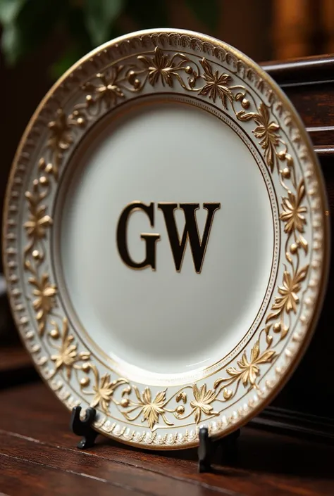 Circle championship side plate with GW on it