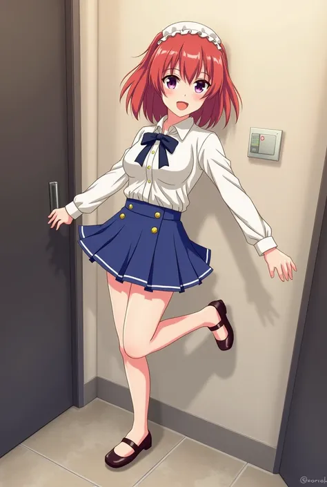 Picture a scene where Aine, wearing a very short skirt, gets kicked