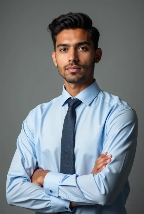 21 year old pakistani boy With fair skin and narrow body Posing for a linkedin picture in formals