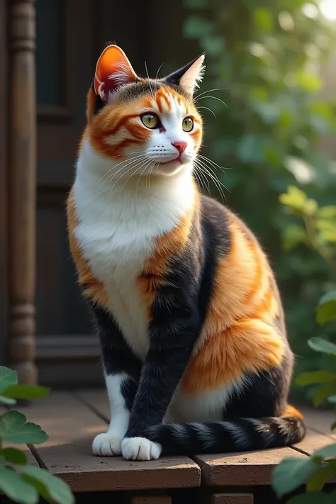 Realistic tricolor cat