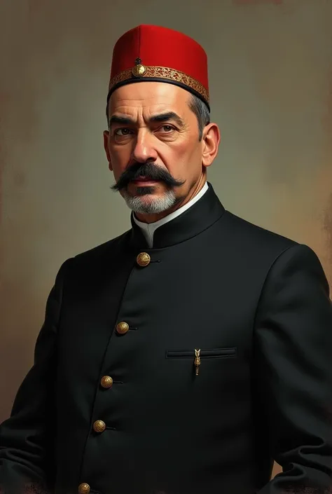 Sultan Abdul Hamid II A man wearing a black jacket and fez 