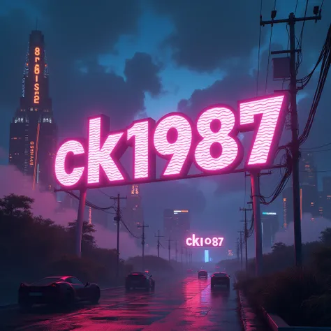 writing Horsemen font "CK1987" on the sky Cyberpunk colors,Cinematic, Ultra HD