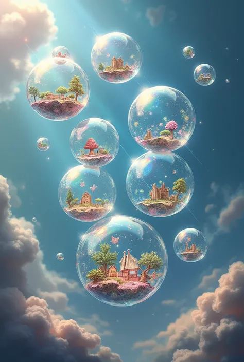 a set of magical bubbles, each carrying its own world