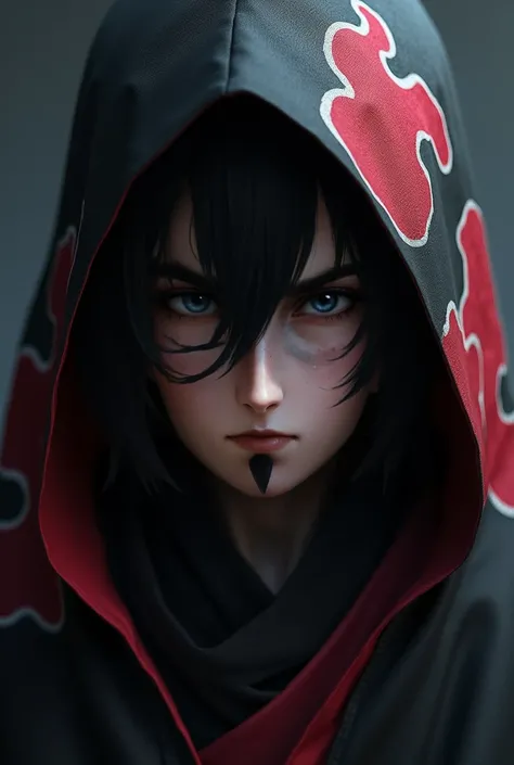 a detailed portrait of uchiha itachi, incredibly detailed face, high quality, hyperrealistic, photorealistic, extremely detailed eyes, extremely detailed lips, long eyelashes, sharply focused, 3d render, dramatic lighting, cinematic composition, moody atmo...