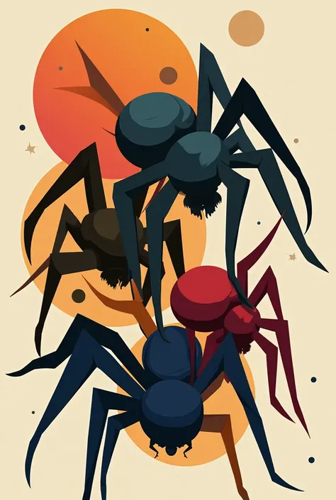 Cubism art about spiders but with shading and 4 colors only 
