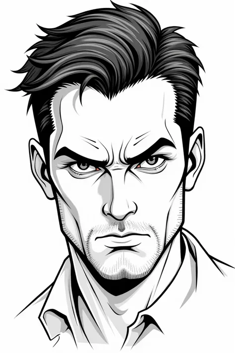 Hot handsome vampire with short hair and beard coloring page line art clean without shading 