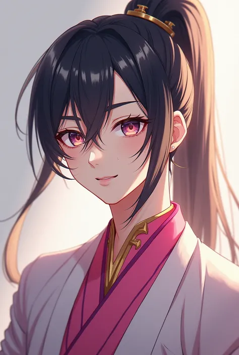 Anime - Stylish image of a 25-year-old teenager wearing moonbow and pink collared Chantilly, Character Portrait Inspired by Sekao Students , Pixiv, new painting, Black Golden Yao , Zhao Yun, Liulian Art Style , Xianxia, Xianxia hero,  Handsome man in Demon...